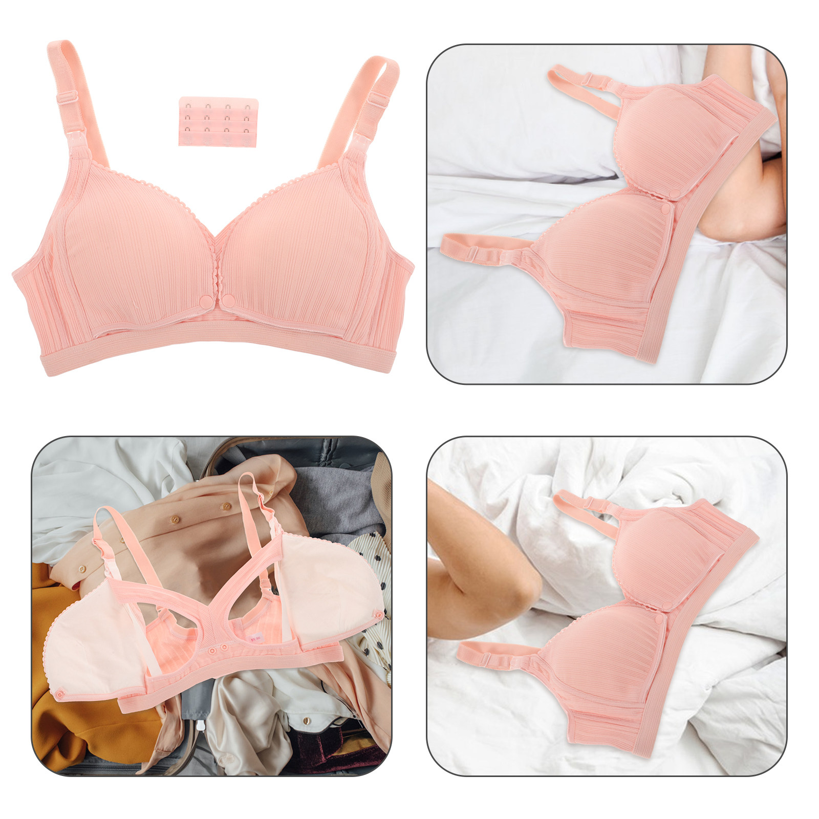 Nursing Bra Clip - Draadloze voedingsbeha roze geribbeld dun 38